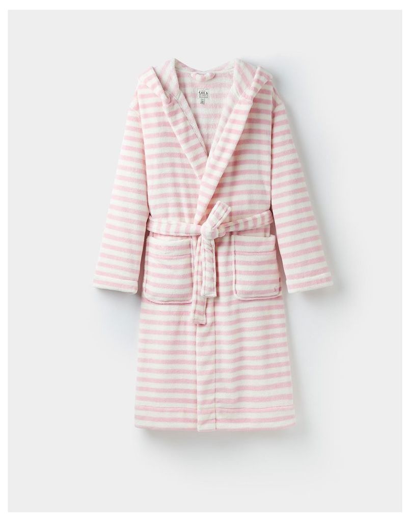 Pink Stripe 124363 Womens Rita fluffy hooded dressing gown  Size S/M | Joules UK