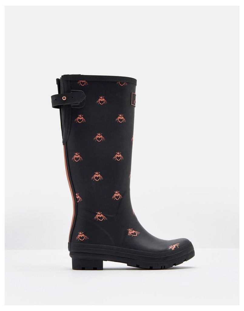 Black Love Bees Printed Wellies  Size Adult 6 | Joules UK