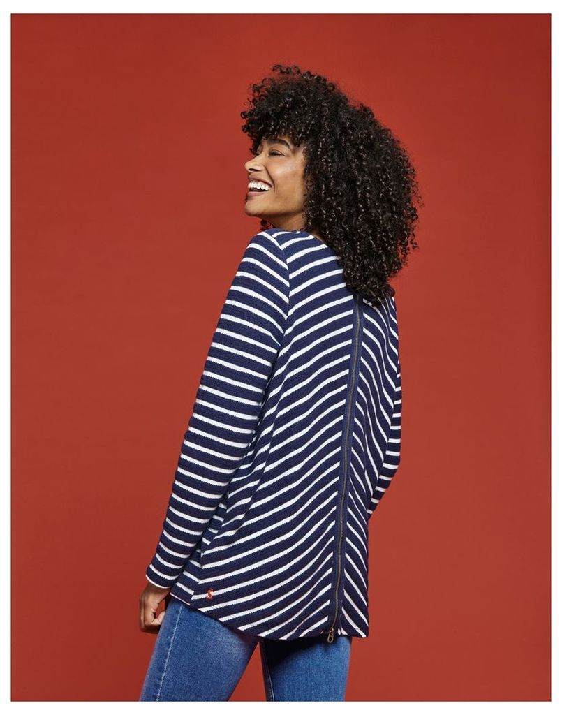 Navy Stripe Caroline Textured Loopback Sweatshirt  Size 12 | Joules UK