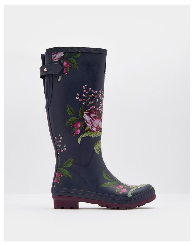 French Navy Artichoke Floral Ajusta Adjustable Back Gusset Printed Wellies  Size Adult 5 | Joules UK