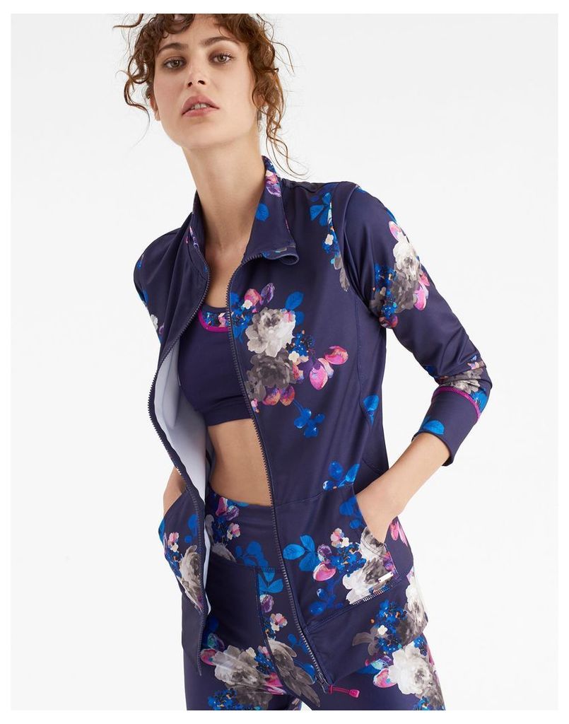 Navy Floral Vivaprint Active Print Zip Up Sweatshirt  Size L | Joules UK