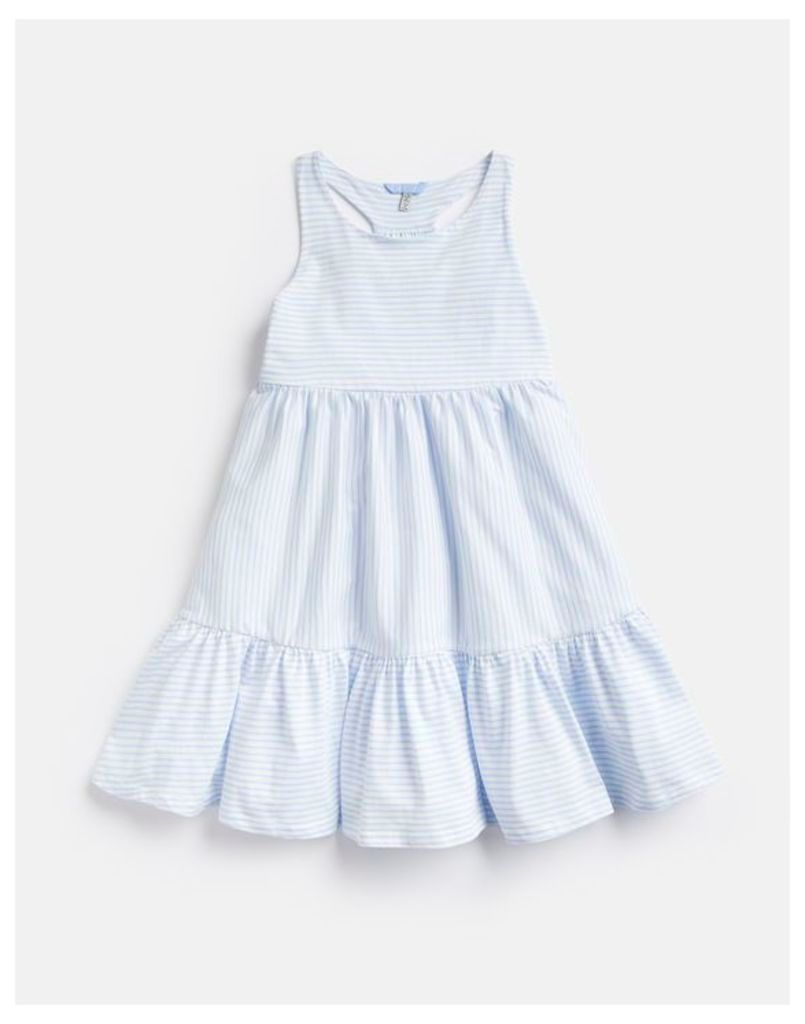 Creme And Blue Stripe 204610 Peplum Frill Dress  Size 6Yr