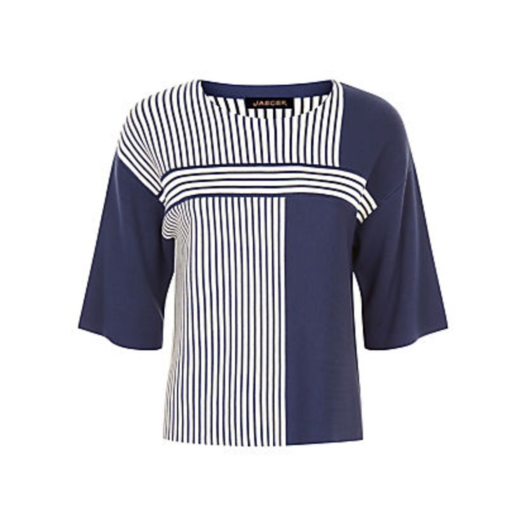 Jaeger Striped Cropped Jumper, Navy/Ivory