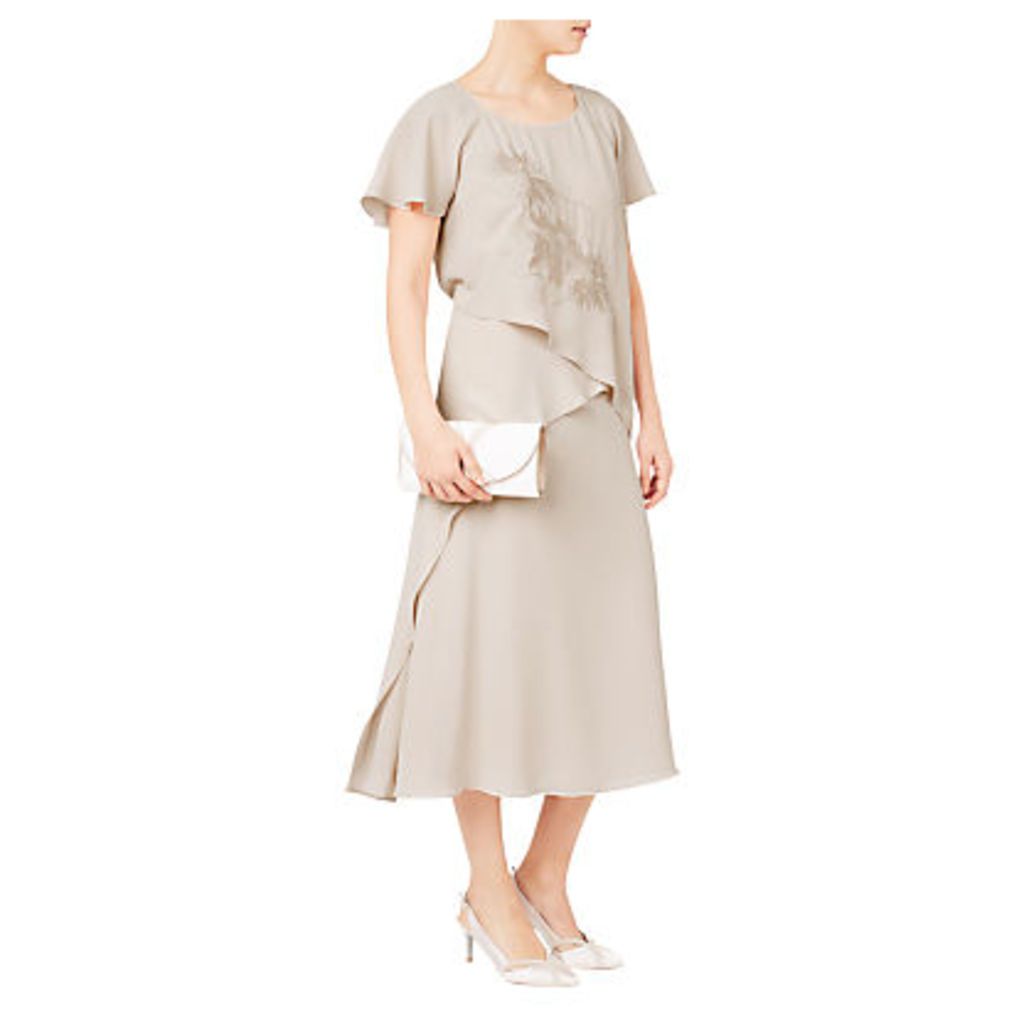 Jacques Vert Embroidered Tie Side Dress, Mid Neutral