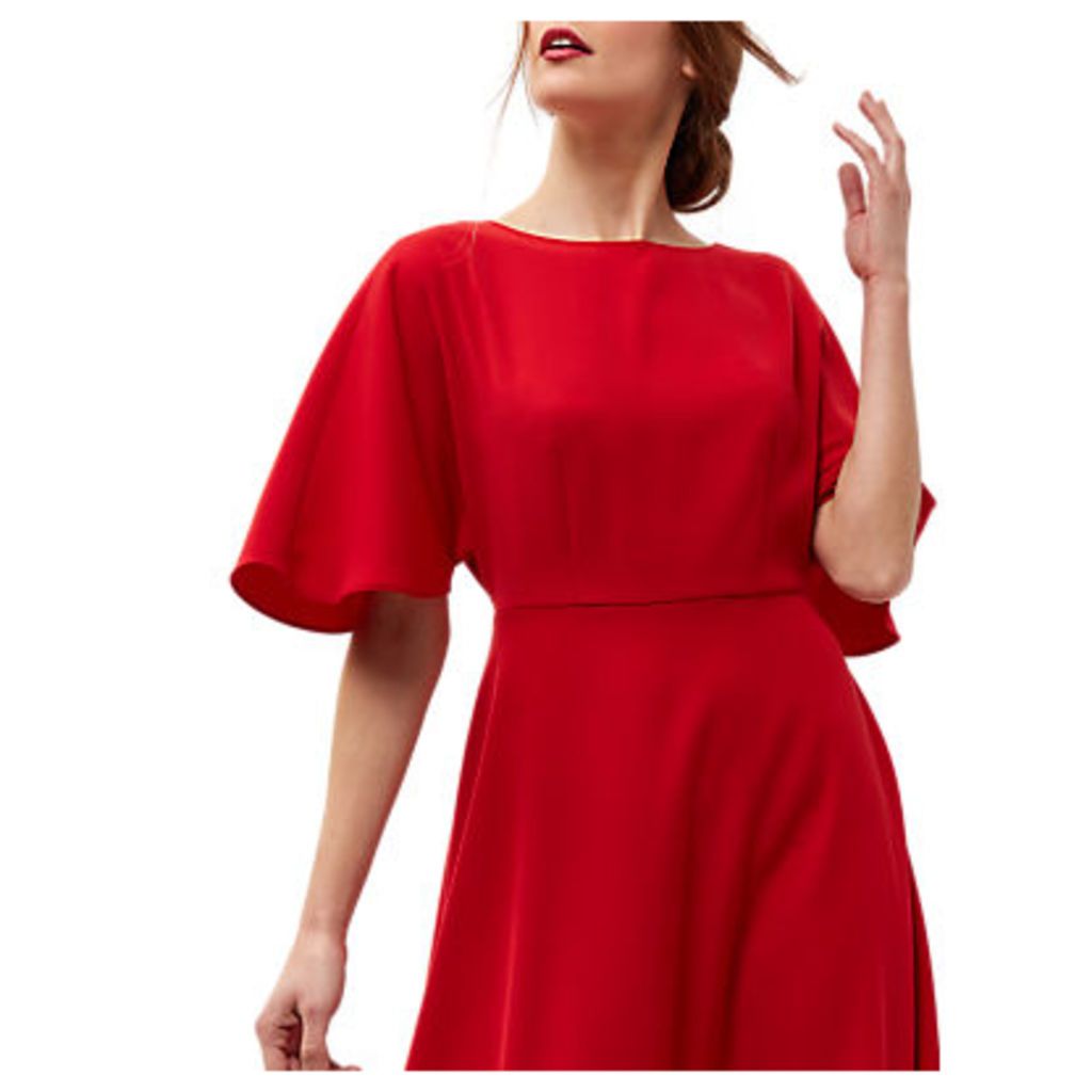 Jaeger Batwing Fit-and-Flare Dress, Bright Red