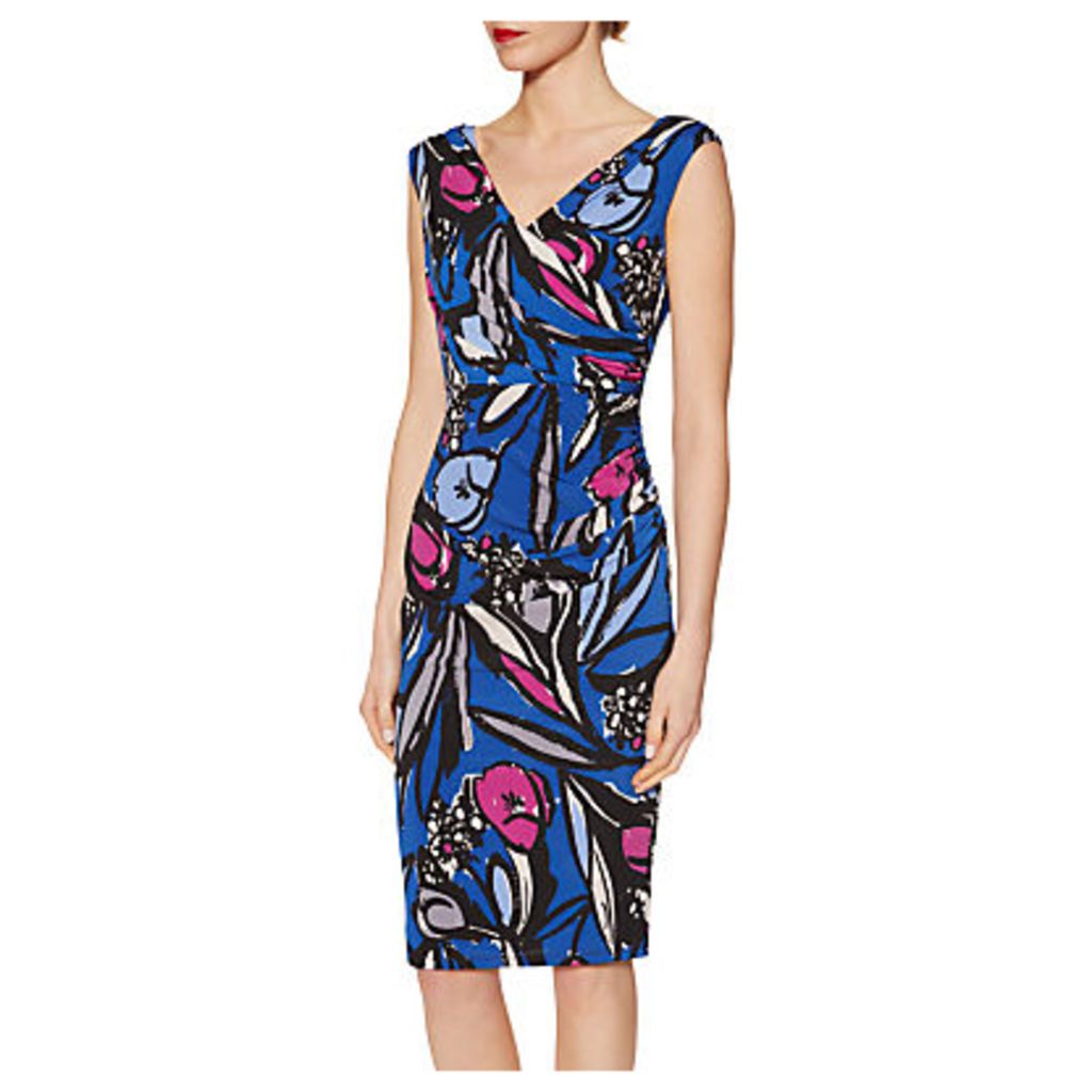 Gina Bacconi Abstract Floral Print Jersey Dress, Cobalt