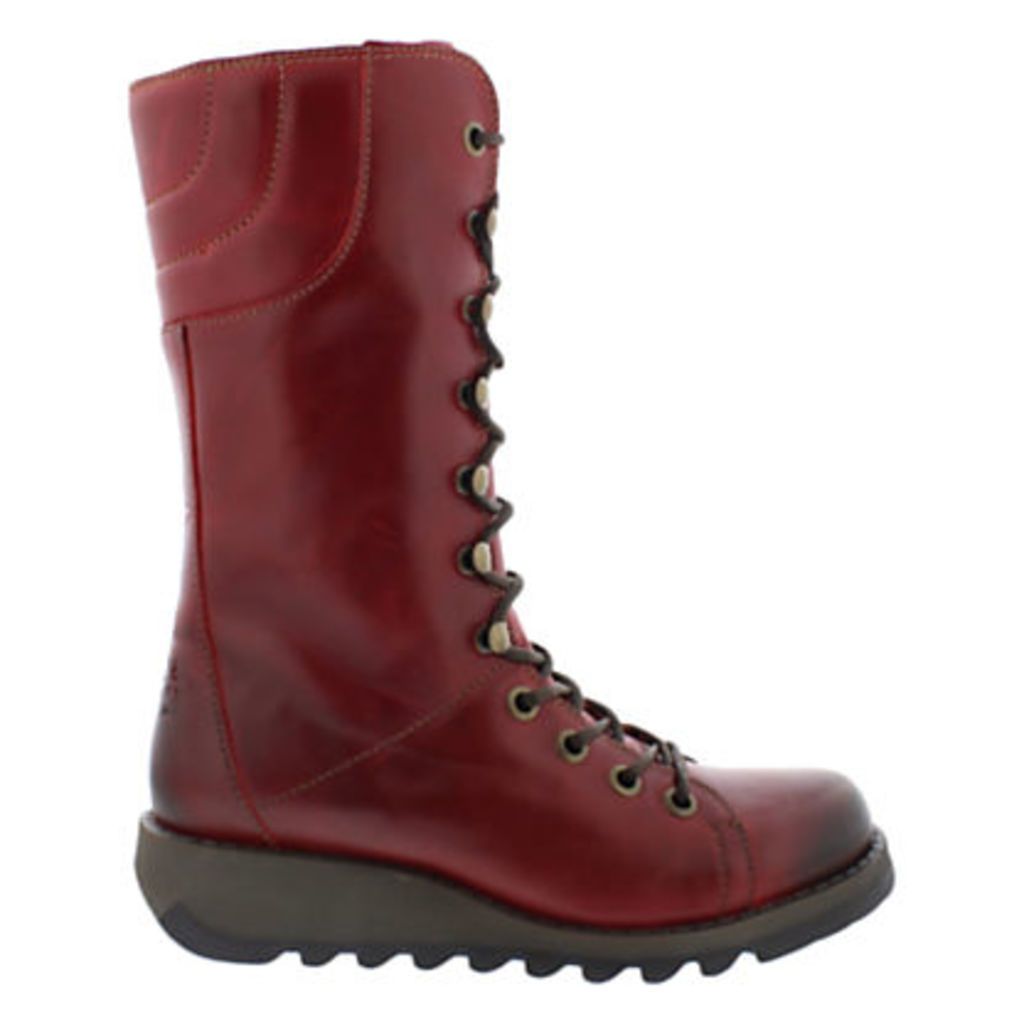 Fly London Ster Lace Up Calf Boots, Red