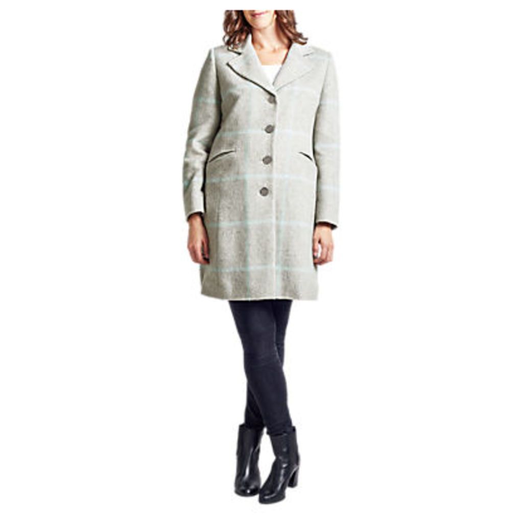 Four Seasons Single Breasted Check Coat, Pale Grey