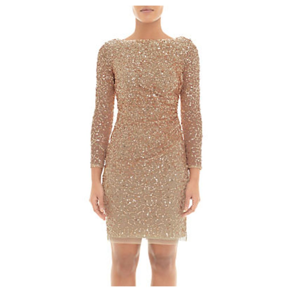 Adrianna Papell Sequin Cowl Back Dress, Champagne Gold