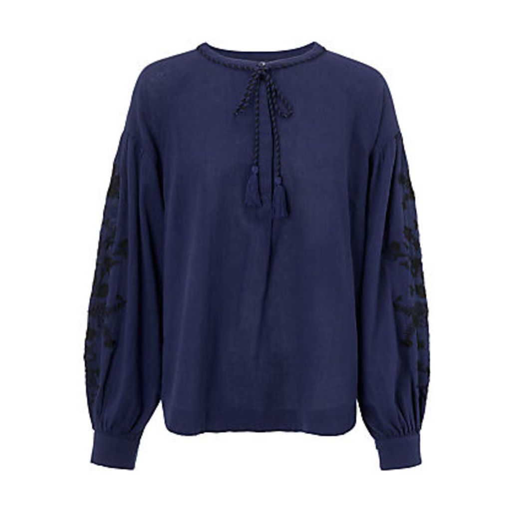AND/OR Embroidered Blouson Sleeve Blouse, Blue