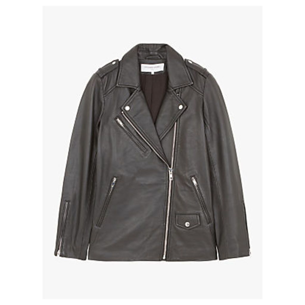 Gerard Darel Susan Asymmetric Zip Leather Jacket, Chocolate Brown