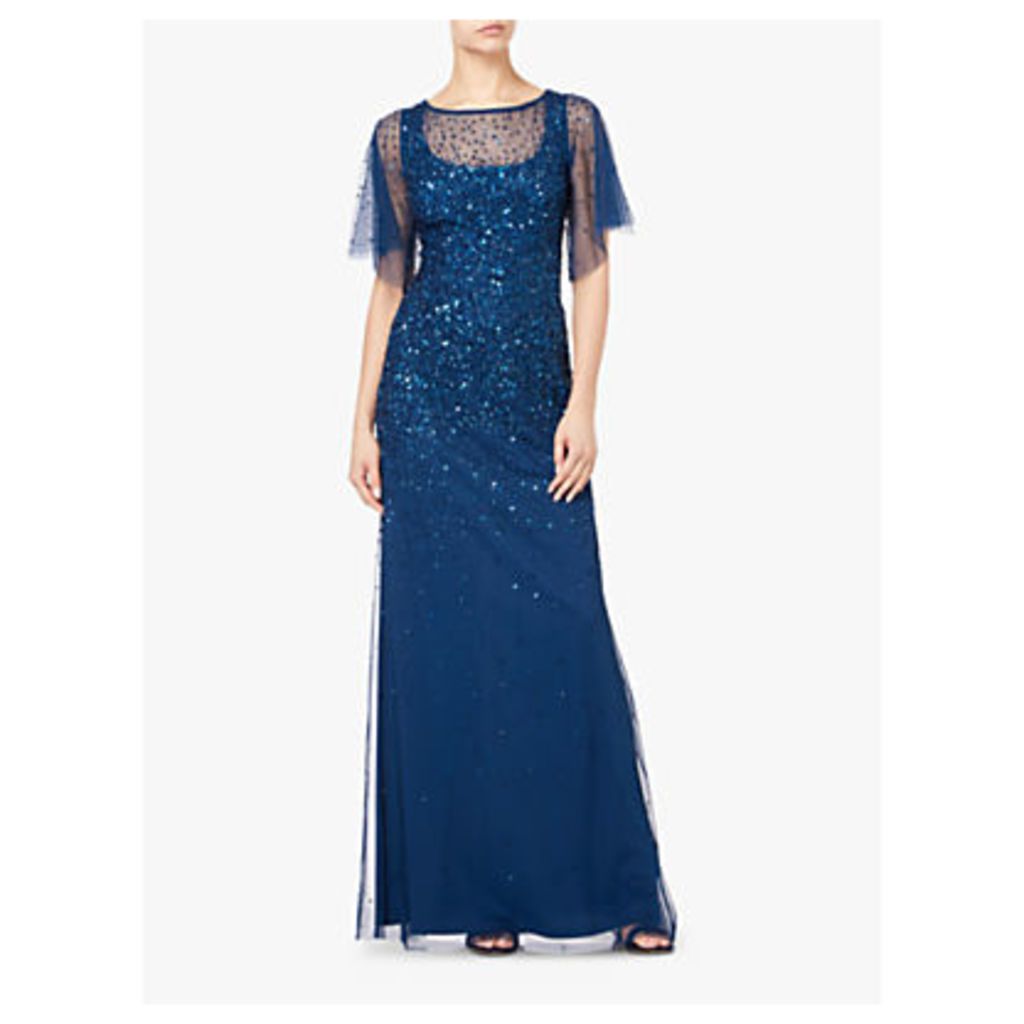 Adrianna Papell Tulle Overlay Sequin Maxi Dress, Blue
