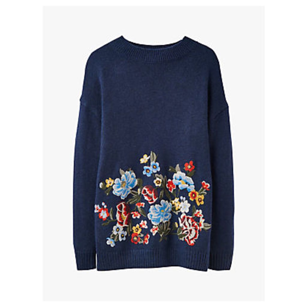 Joules Penny Statement Floral Embroidered Jumper, French Navy