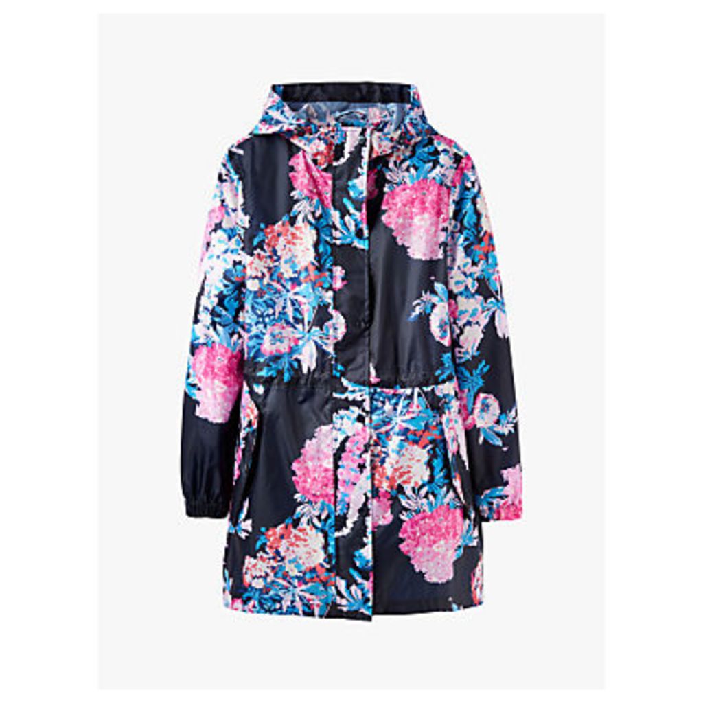 Joules Golightly Pack-Away Cottage Floral Print Waterproof Parka Coat, Navy