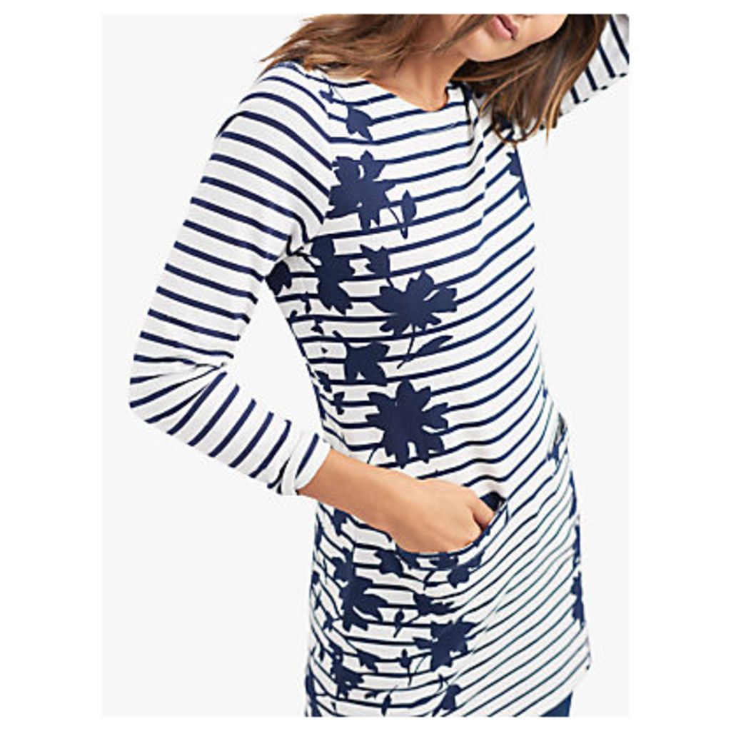 Joules Quinn Long Sleeve Floral Stripe Tunic Dress, Navy