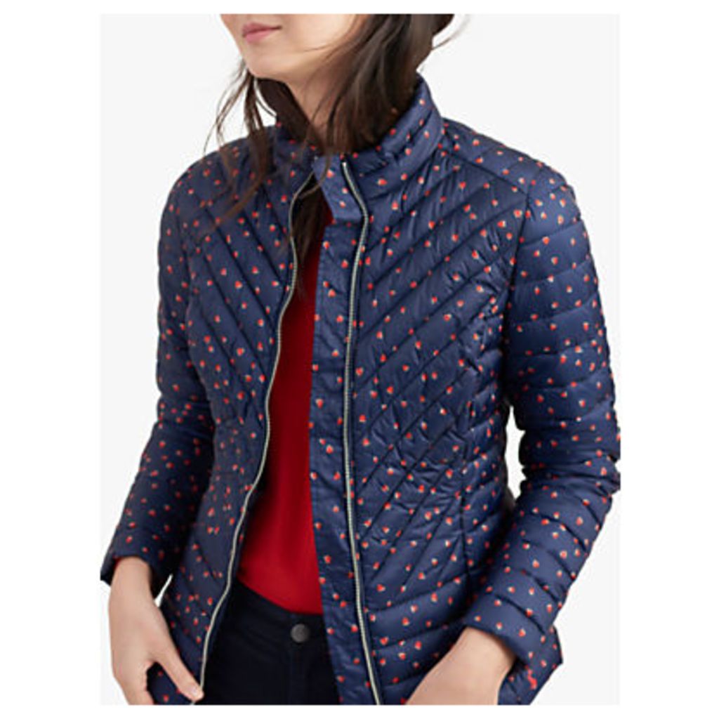 Joules Elodie Heart Print Quilted Jacket, Navy