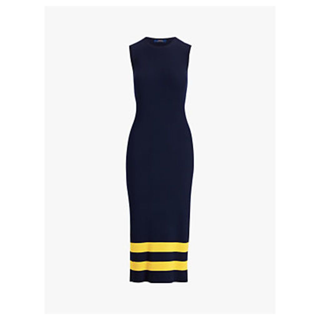 Polo Ralph Lauren Sleeveless Bodycon Stripe Wool Dress, Navy/Gold