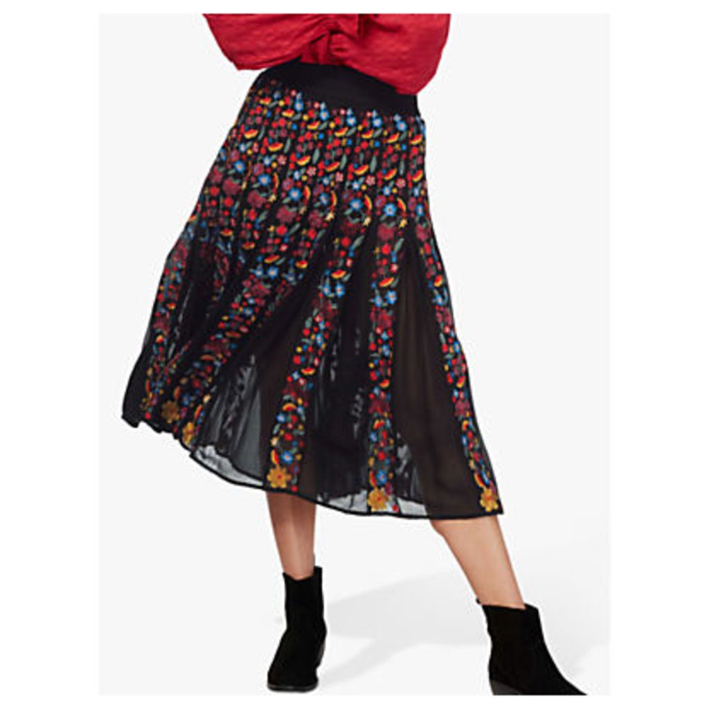 Brora Floral Embroidered Folk Skirt, Black
