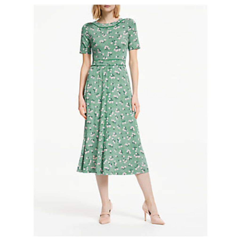 Boden Ava Floral Spot Midi Dress, Forest Green/Chalky Pink