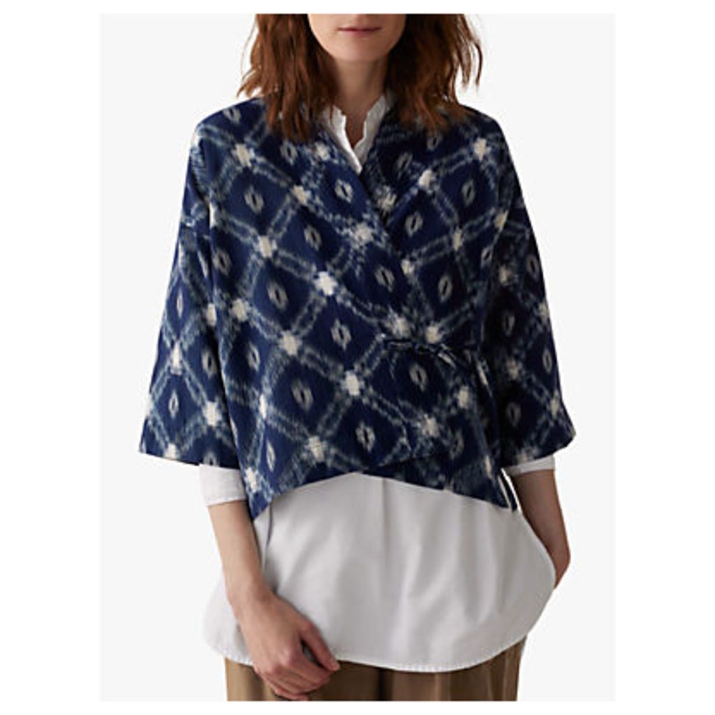Toast Bold Ikat Kimono Wrap, Blue/Ecru