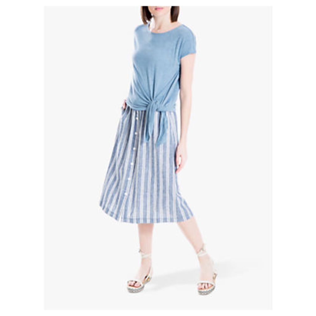Max Studio Button Through Stripe Midi Linen Skirt, Blue/White
