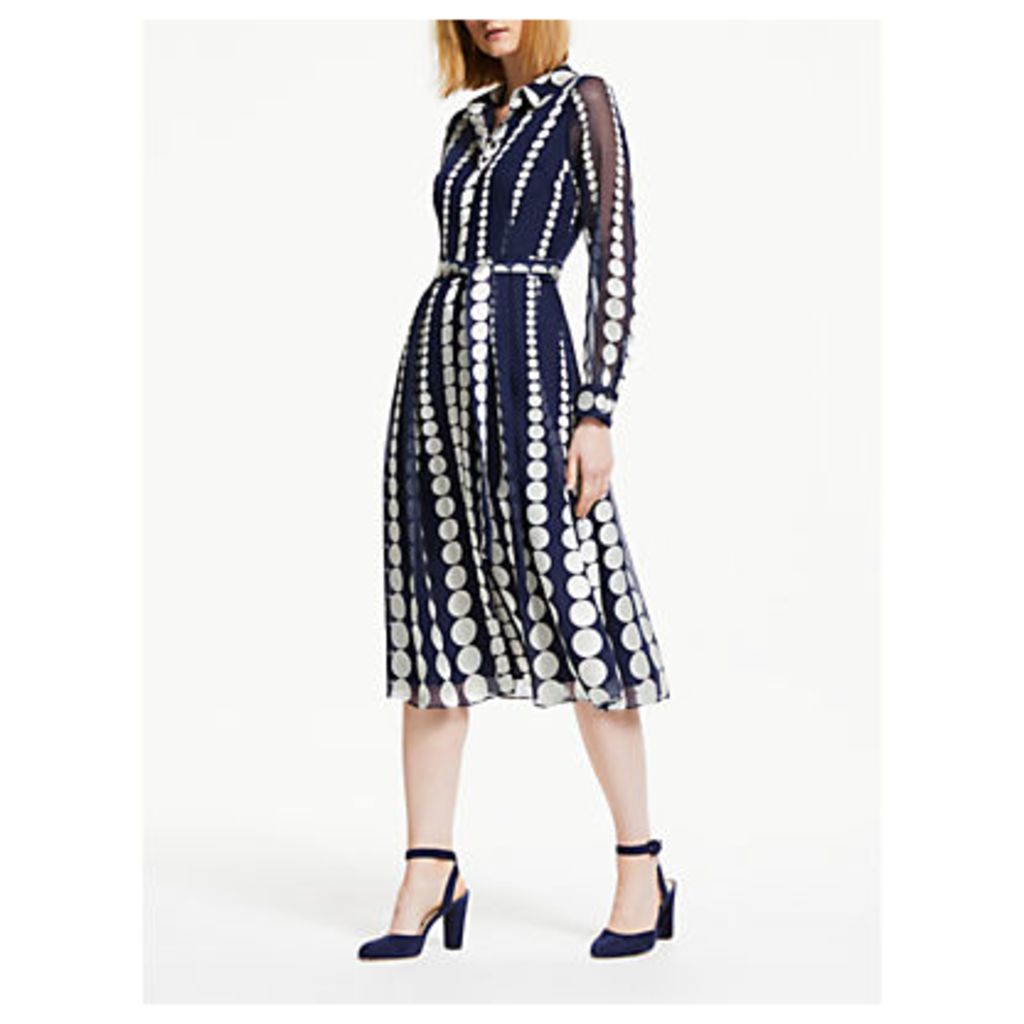 Boden Genevieve Spot Print Tie Waist Midi Dress, Navy