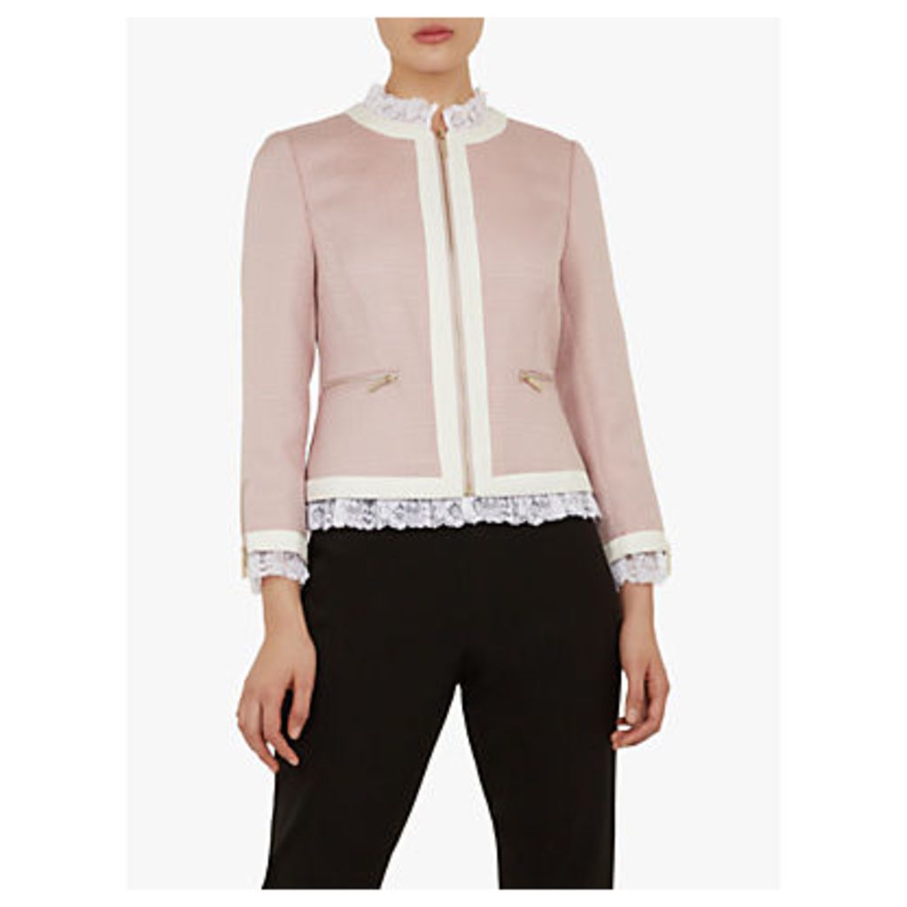 Ted Baker Ennio Lace Trim Cropped Tailored Jacket, Nude