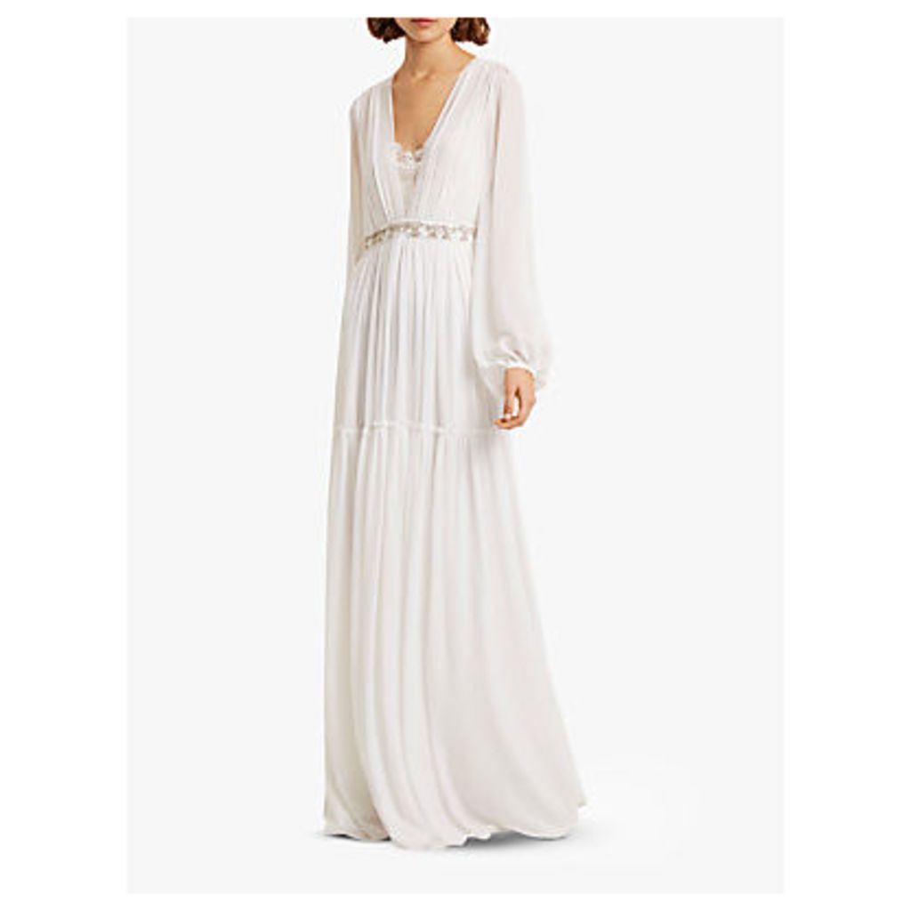 French Connection Alana Embellished Tiered Hem Dress, Linen White