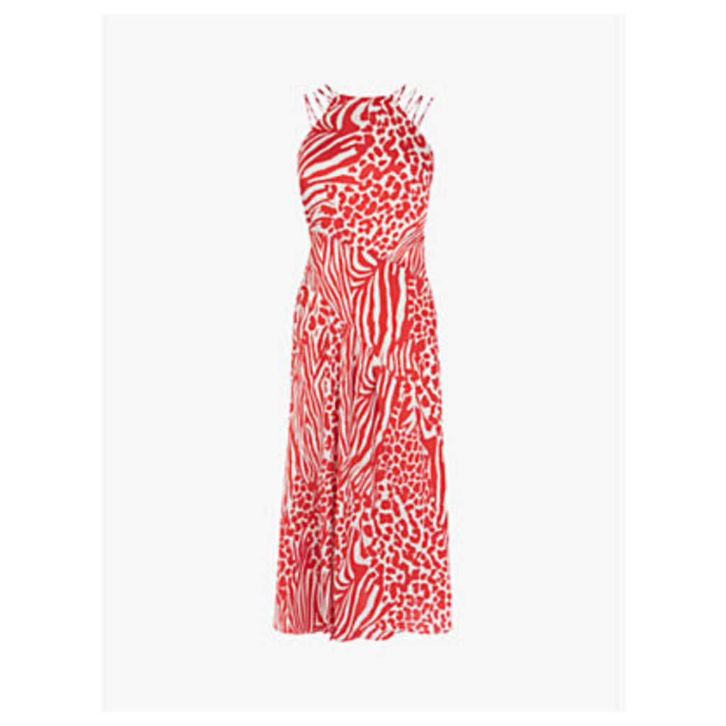 Karen Millen Animal Print Midi Dress, Red/Multi