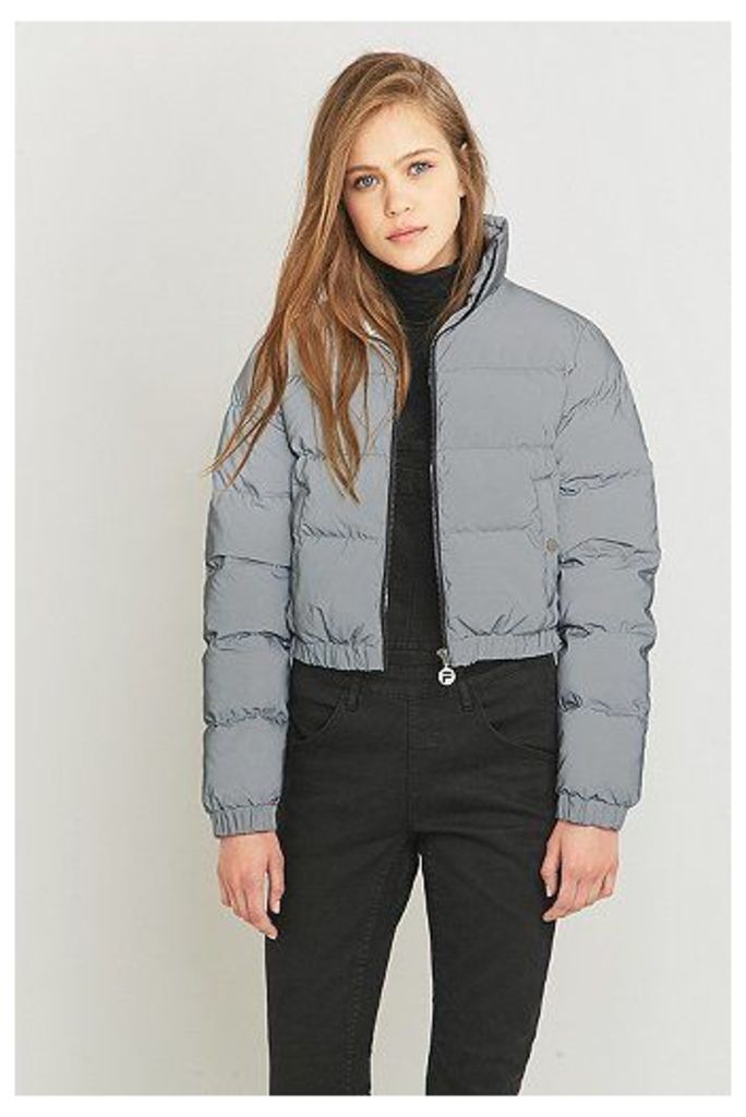 UO Exclusive Fila Toto Reflective Silver Cropped Puffer Jacket, Silver