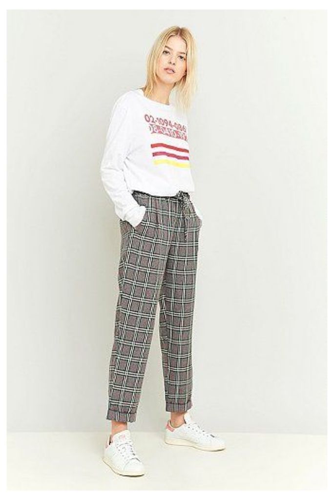 Light Before Dark Tie Front Grey Plaid Trousers, GREY