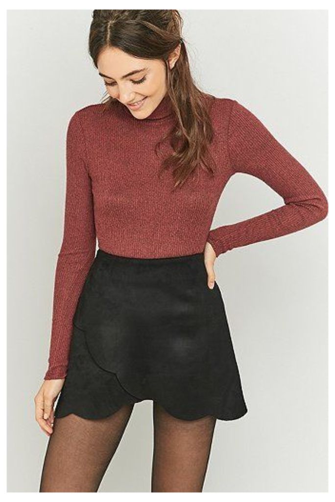 Urban Outfitters Scallop Wrap Black Suede A-Line Skirt, Black