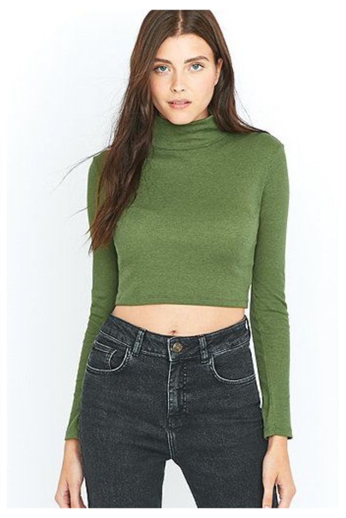Urban Outfitters Ribbed Cropped Turtleneck Top, Khaki