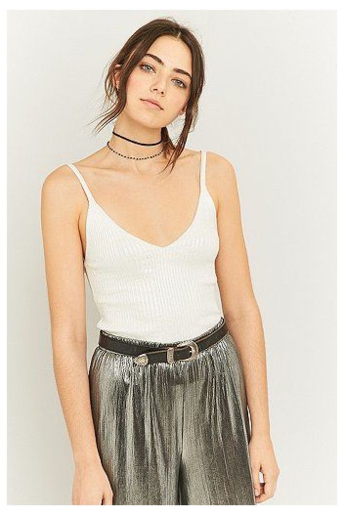 Urban Outfitters Metallic Foil Ribbed Cami, White
