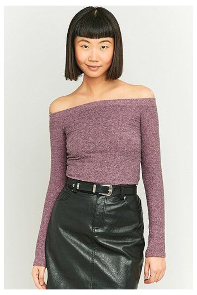 Urban Outfitters Cosy Ribbed Bardot Top, Purple