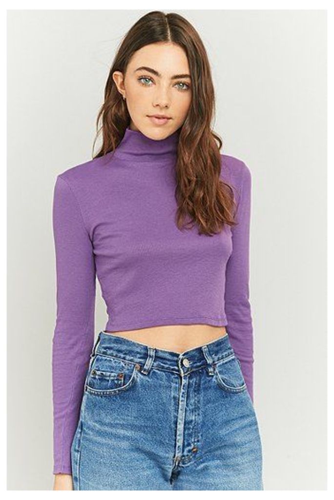 Urban Outfitters Ribbed Cropped Turtleneck Top, Purple
