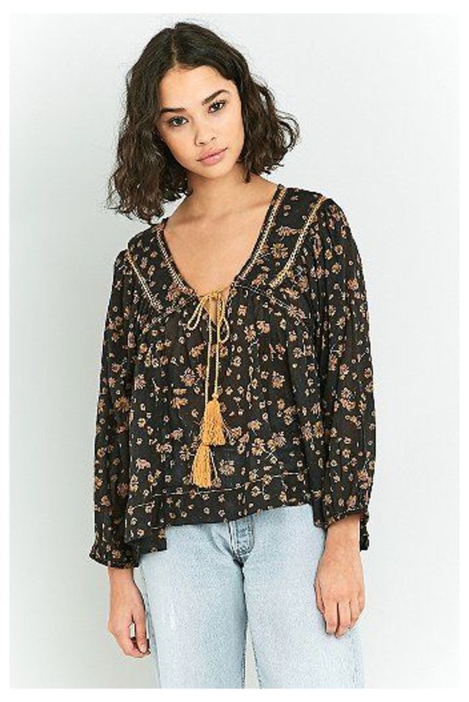 Free People Never A Dull Moment Floral Blouse, Black