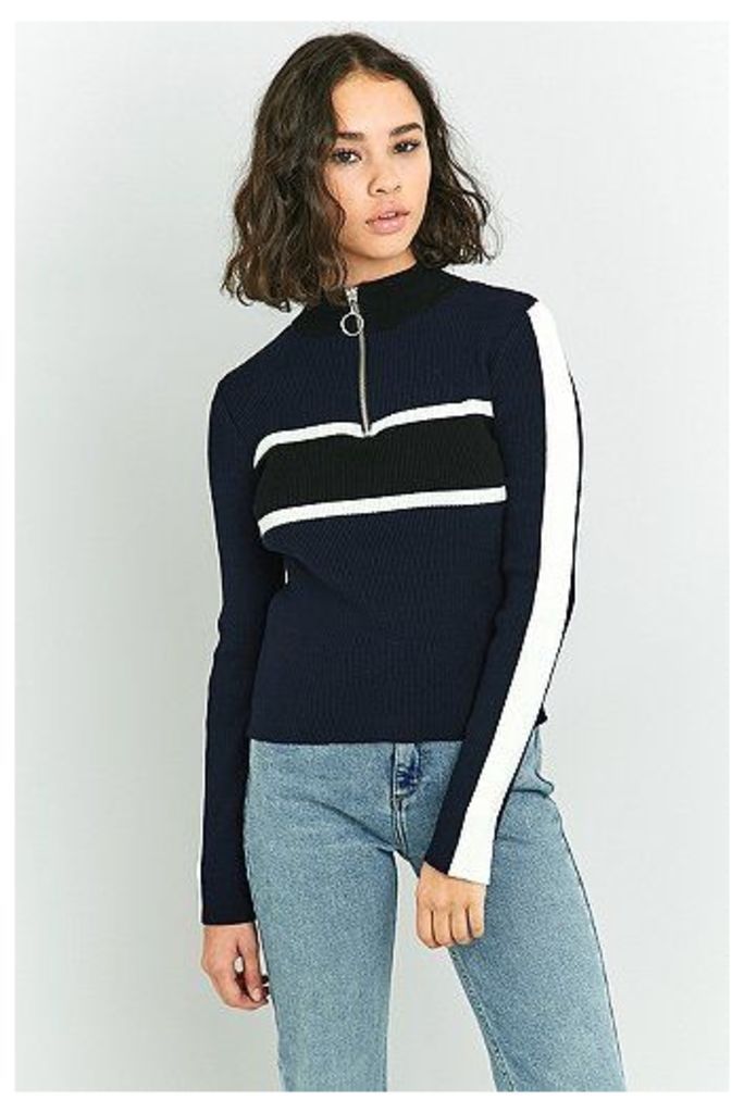 Urban Outfitters Placement Striped Funnel Neck Jumper, Navy