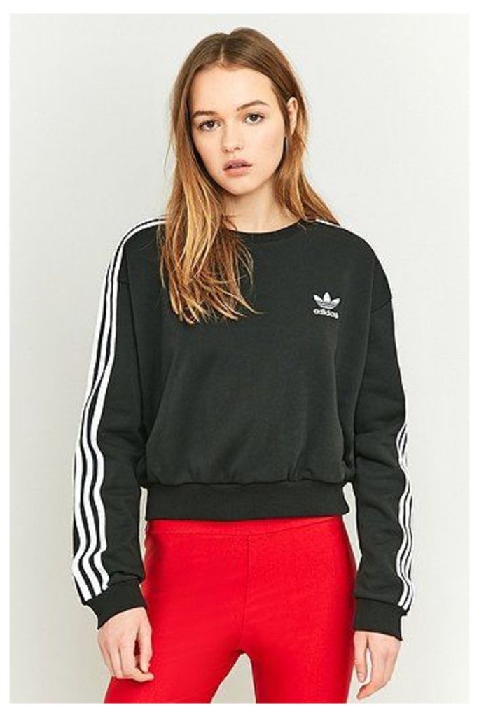 adidas Originals 3 Stripe Cropped Black Sweatshirt, Black