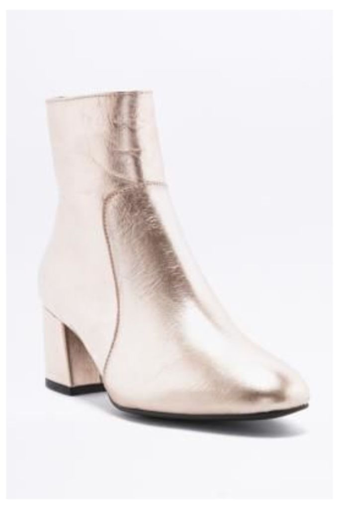 Poppy Metallic Rose Gold Leather Ankle Boots, ROSE