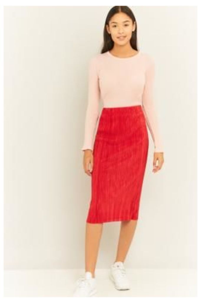 Light Before Dark Pleated Midi Skirt, RED