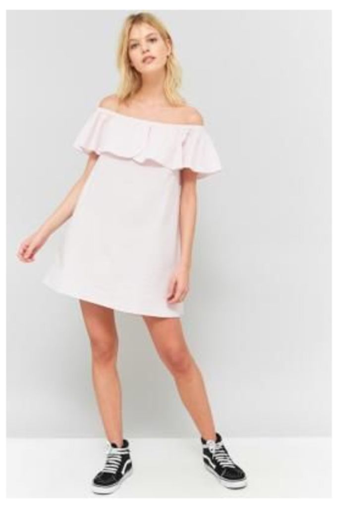 Urban Outfitters Seersucker Ruffle Off-The-Shoulder Dress, Pink