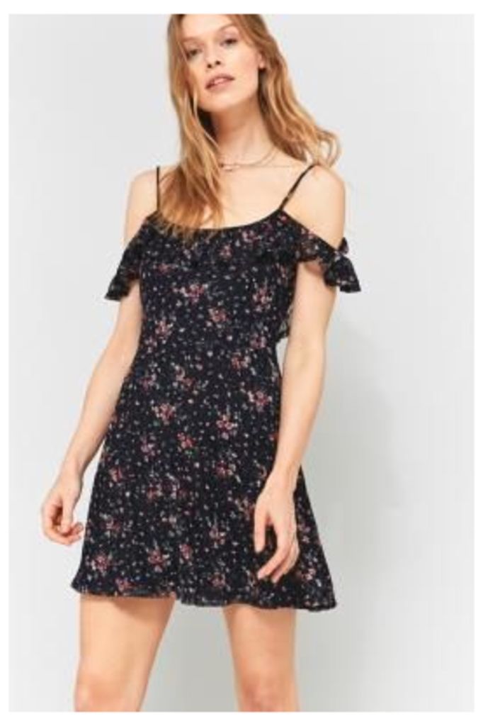 Pins & Needles Floral Lace Ruffle Cold Shoulder Dress, Navy