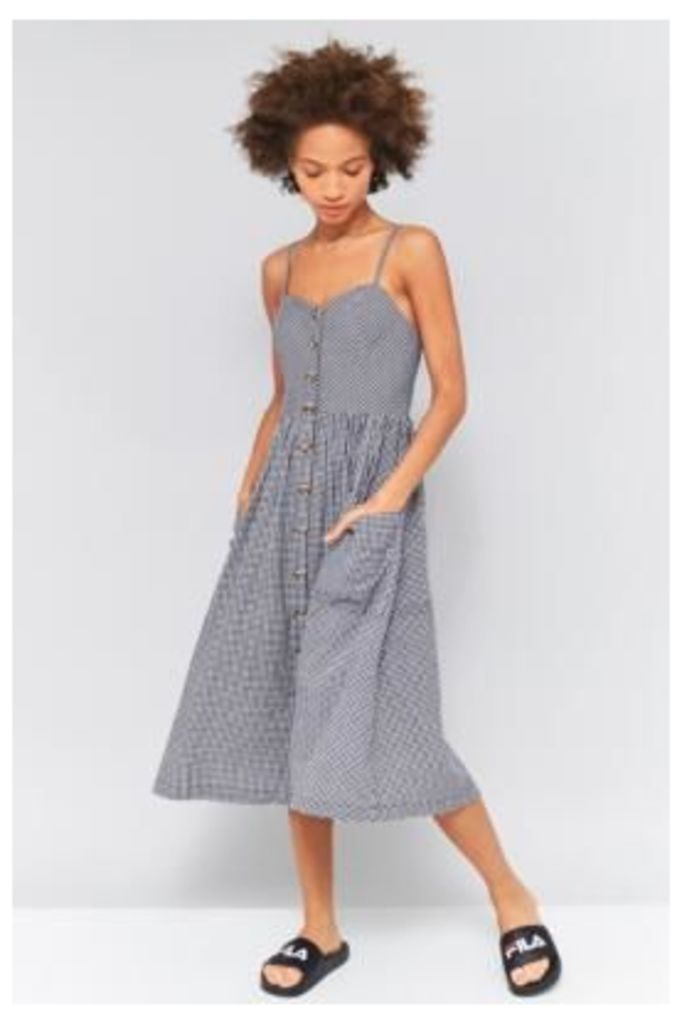 Urban Outfitters Emilia Gingham Button-Down Dress, NAVY