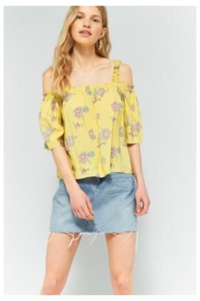 Pins & Needles Floral Gathered Cold Shoulder Top, Yellow