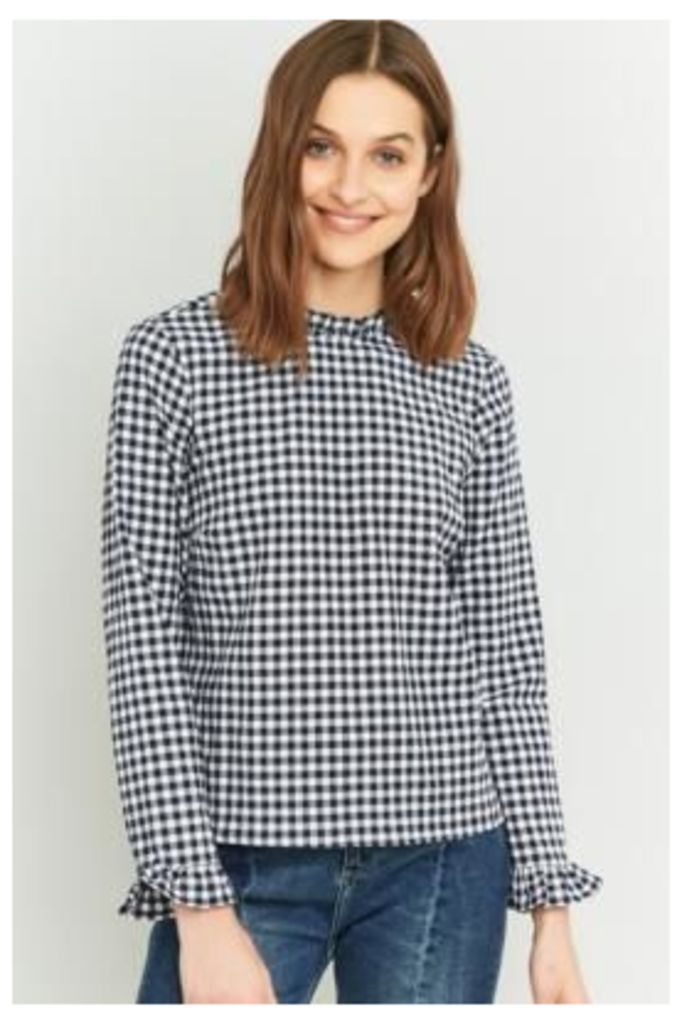 Urban Outfitters Blue Gingham Ruffle Blouse, BLUE
