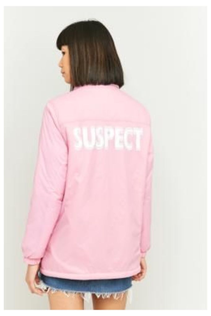 Light Before Dark Borg-Lined Graphic Pink Coach Jacket, Pink