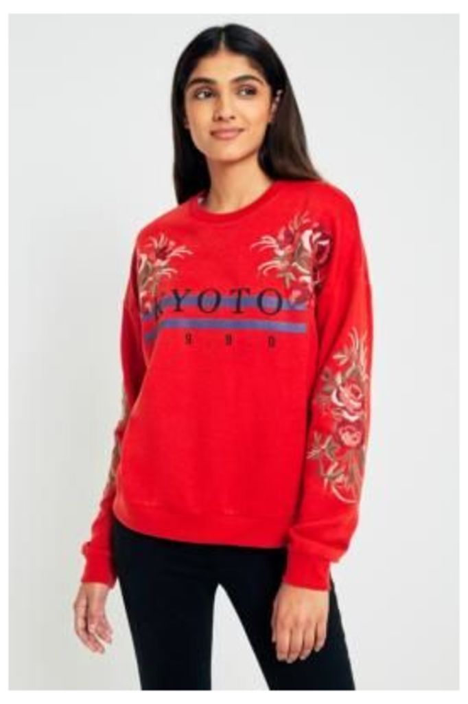 Urban Outfitters Kyoto Embroidered Floral Sweatshirt, red