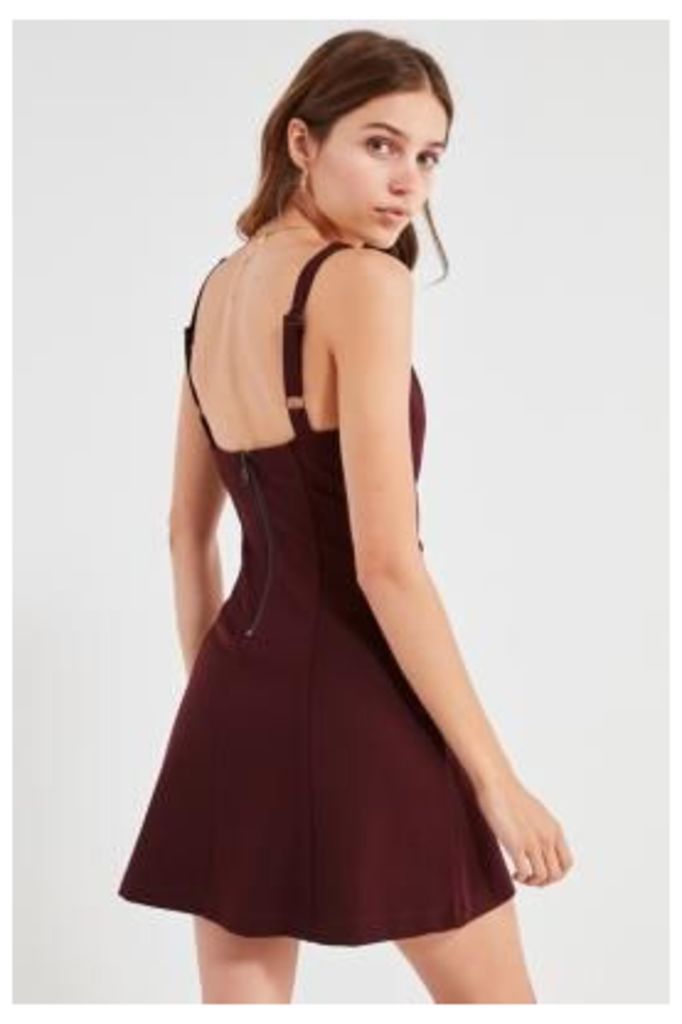 UO Sherrie Maroon Square-Neck Fit and Flare Dress, Maroon