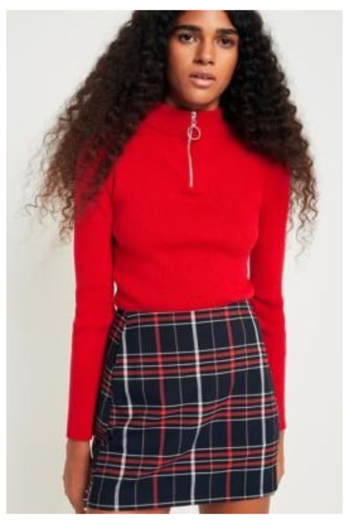 Urban Outfitters Ribbed Half-Zip Mock Neck Jumper, Red